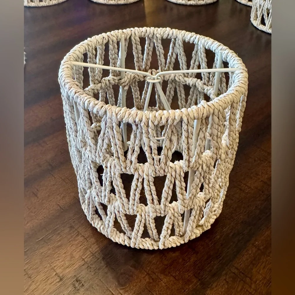 Boho Small Chandelier Rattan Drum Lamp Shade Woven Cylinder Lampshade White